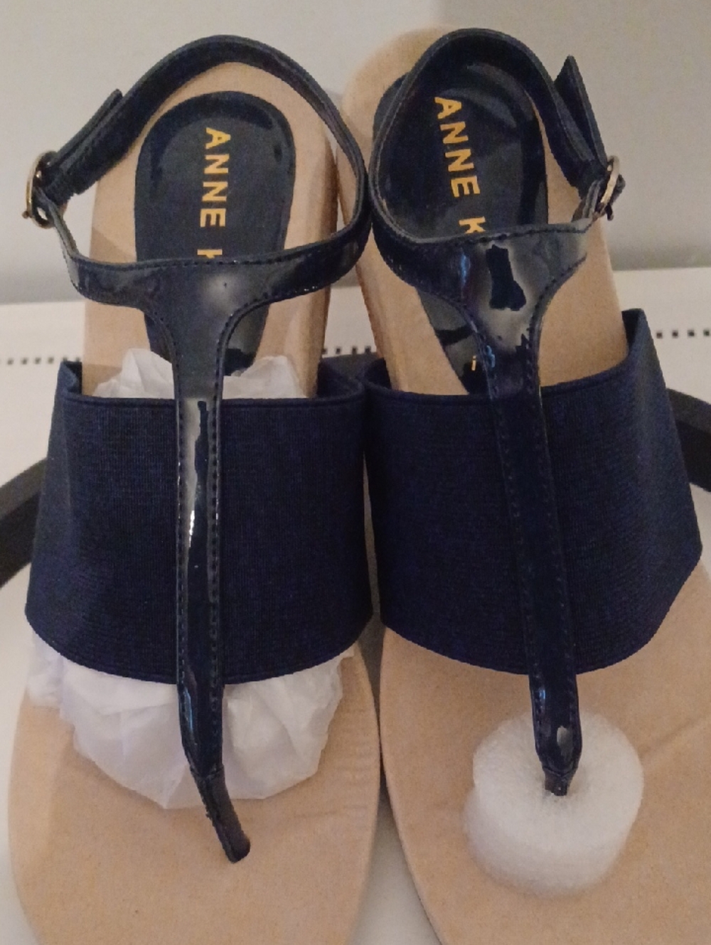 Nwot_Anne Klein Navy Patent T-Strap Wide Band Sandal W / Strap & Buckle ...Sz 8
